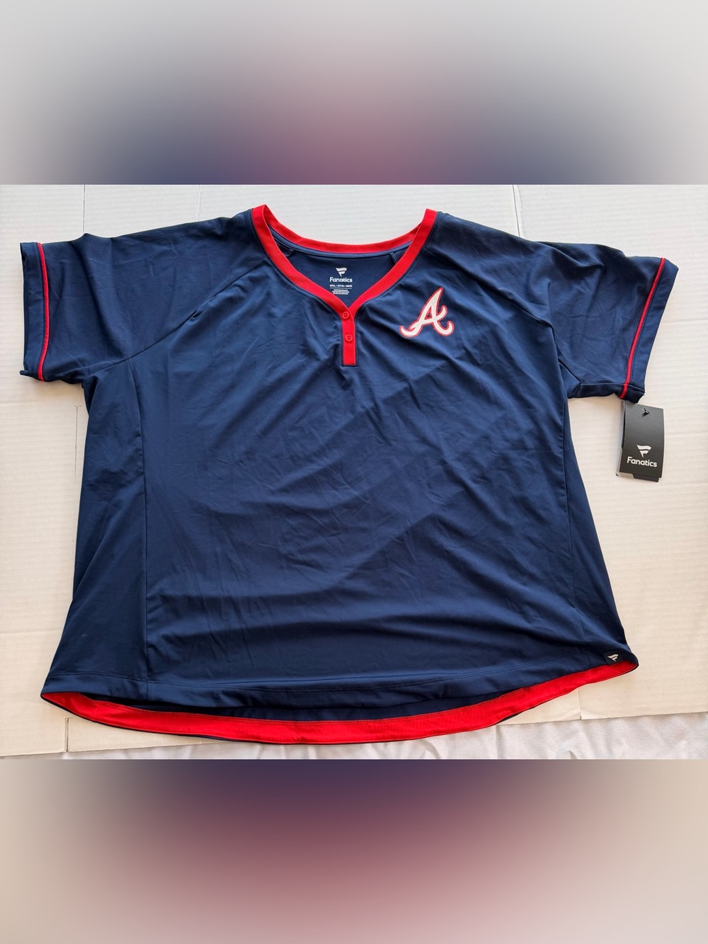 NWT Fanatics Atlanta Braves Womens Plus 3XL Henley 3/4 Sleeve Navy Red MLB